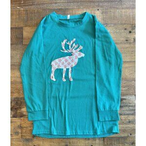 Girls Graphic Design Reindeer Print Christmas Top, Size 12 - New